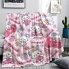 1PC Sanrio Pink Print Flannel Blanket, High quality All Seasons, Home Decor, Warmth and Comfort, Perfect for Christmas Gifts