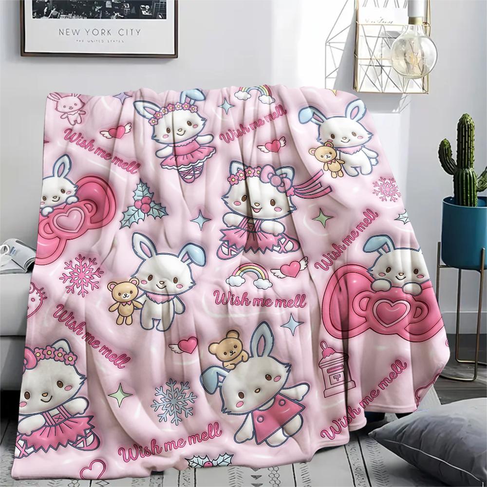 1PC Sanrio Pink Print Flannel Blanket, High quality All Seasons, Home Decor, Warmth and Comfort, Perfect for Christmas Gifts