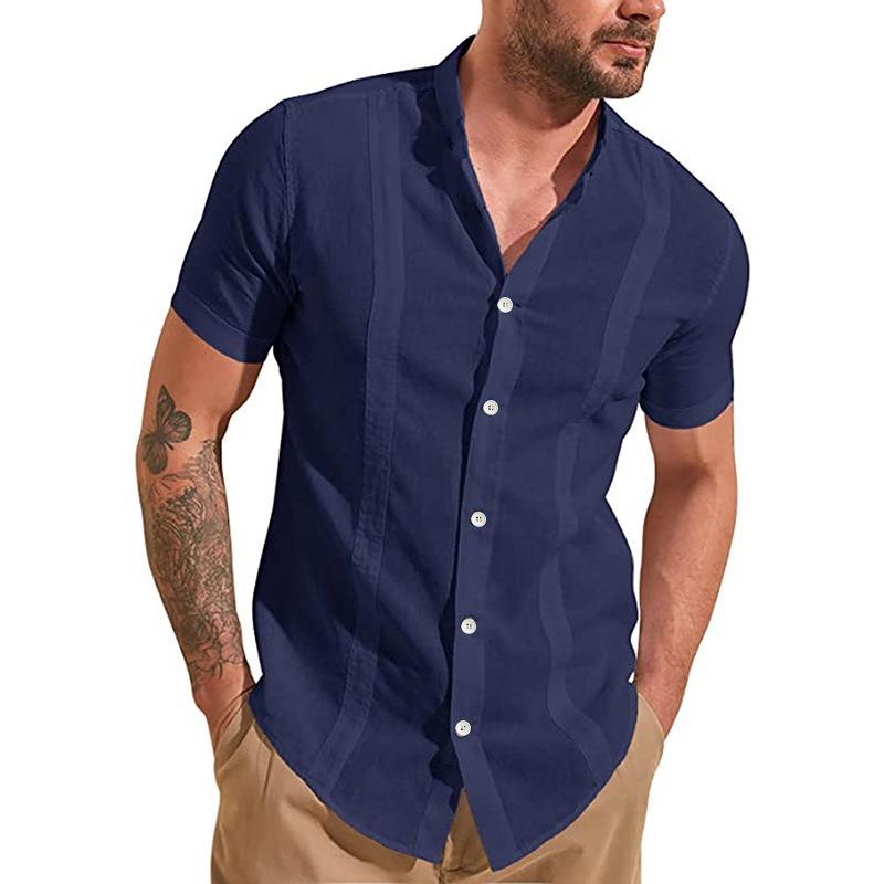 Summer Men's Shirt Button Short Sleeved Design with Stripes for Coolness Solid Color Top Shirts Men’s