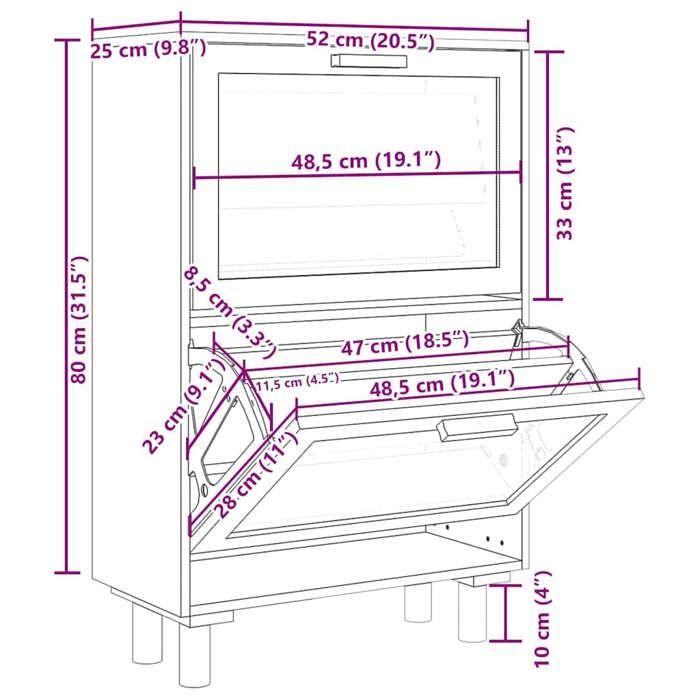 VidaXL Armoire à chaussures Noir 52x25x80 cm Bois d'ingénierie/rotin 345646