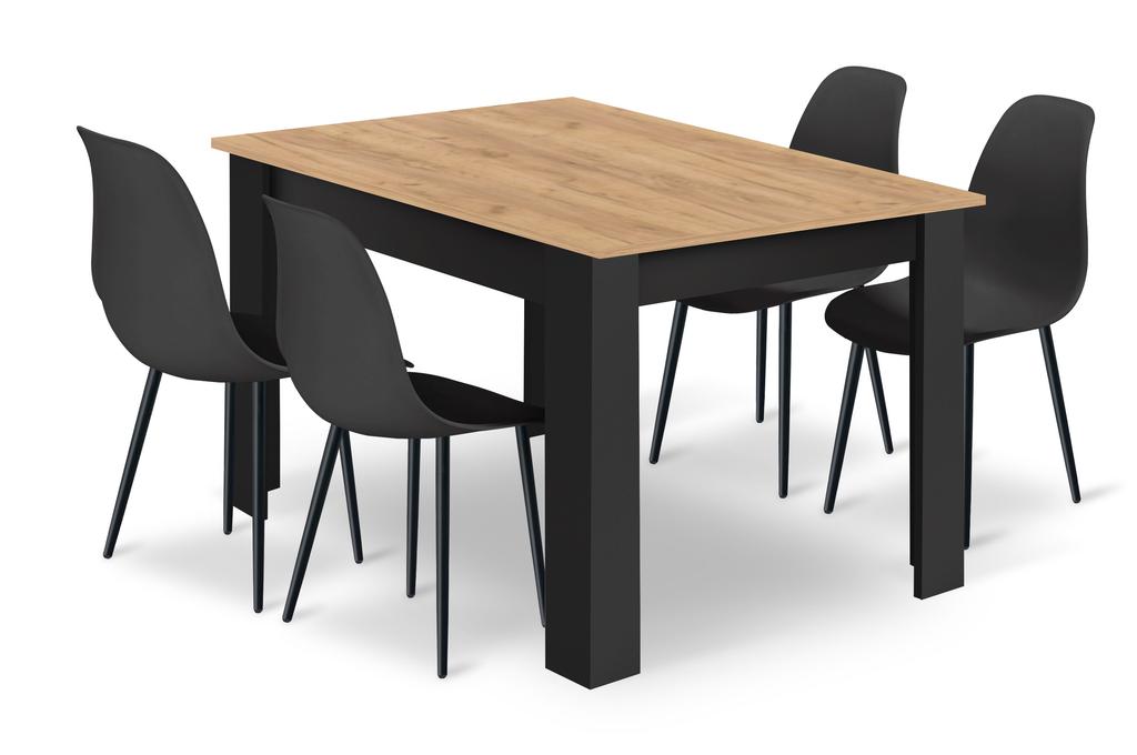 Set Of Np Table 120X80Cm Artisan Black Legs + 4 Wat Black Chairs / Black Legs
