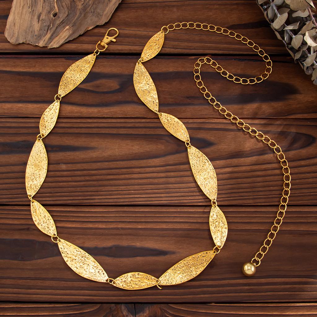 Personalized Metal Kink Leaf Waist Chain Female, Fashion Irregular Water Ripple Geometric Body Chain