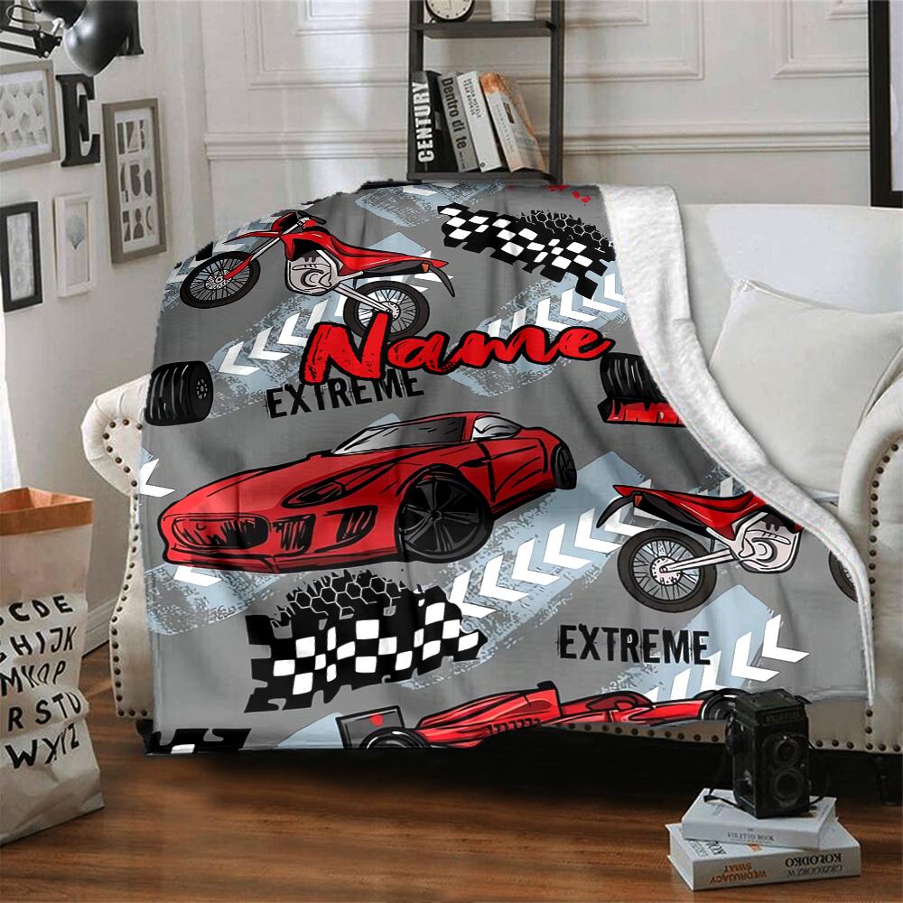 Custom Name Racing Theme Printed Blanket - Perfect for Couch, Bed, Travel & Outdoor Use | Machine Washable, Cozy & Durable.