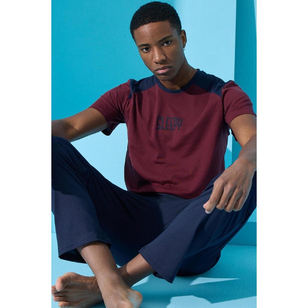 Khakifarbenes Sleepy-Pyjama-Set mit kurzen Ärmeln und sechs langen Ärmeln für Herren