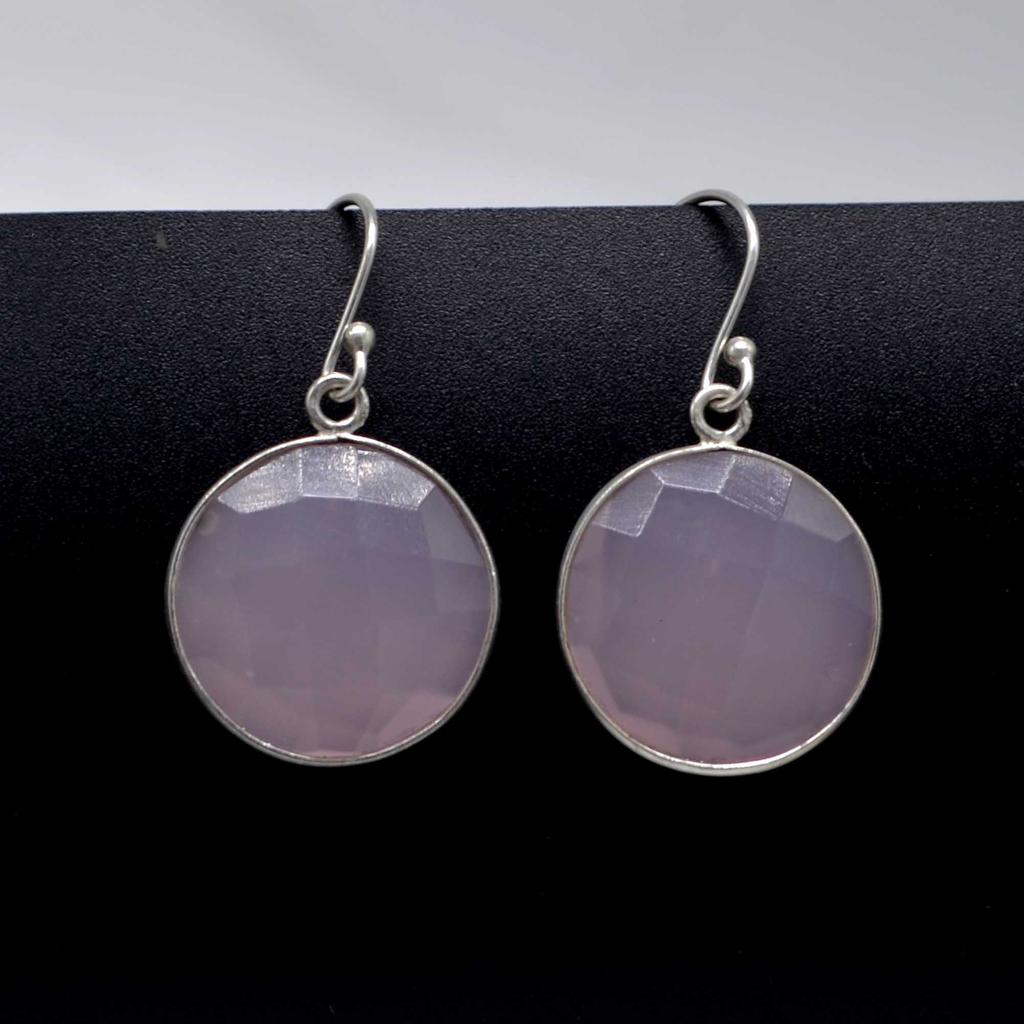 Rosenquarz 925 Sterling Silber Tropfen Ohrringe, Edelstein handgemachte Ohrhänger