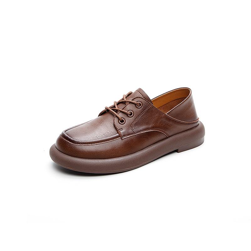 Spring 2025 new handmade retro original single shoes women's leather flat bottom round head comfortable casual versatile leather shoes