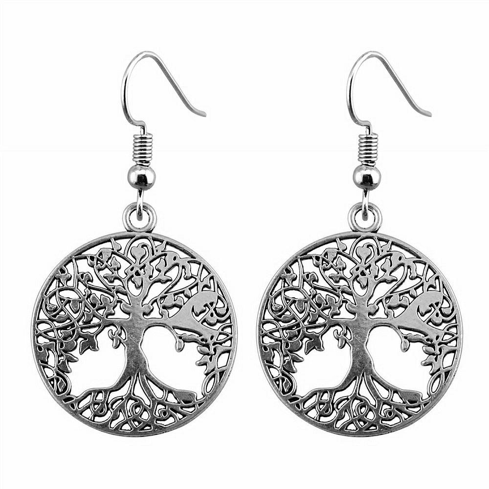 Tree Of Life Dangle Earrings Openwork Nature Boho Style Drop Jewelry For Female