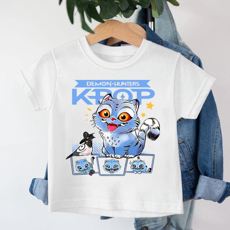 New KPop Demon Hunters Saja Boys Cartoon Boys T-shirt Round Neck Print Fashion Casual Top Children's T-shirt Kids Clothing