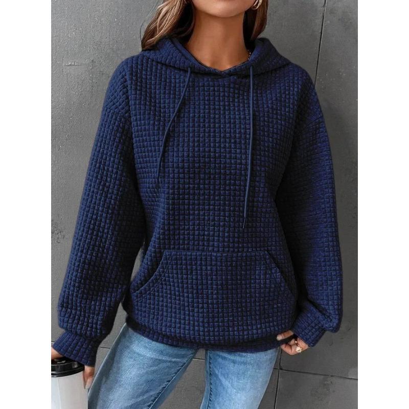 Relaxed Fit Pullover Hooded Long Sleeve Sweater Womens Drawstring Shoulder Kangaroo Pocket Hoodie