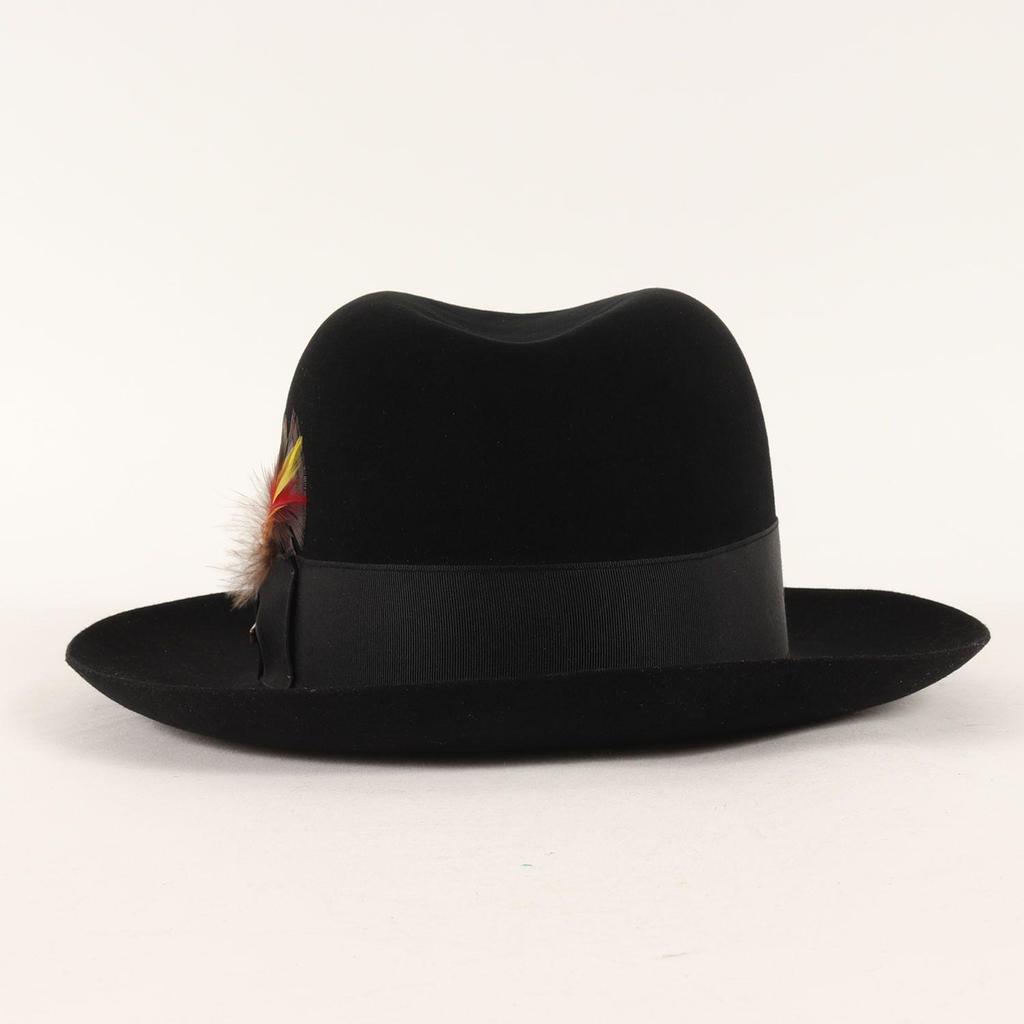 Used STETSON Stetson Hat Size: 6 7/8 (55cm) 70s Feathered Wool Felt Fedora Hat Black 70's Vintage Old Clothes Hat [Men's]