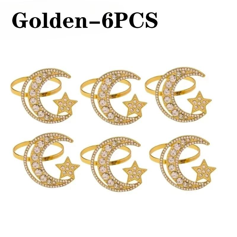Gold Napkin RingSet Star Moon Design AlloyCrystal Metal Hollow RamadanCelebration HolidayTableware Elegant Durable Napkin Holder