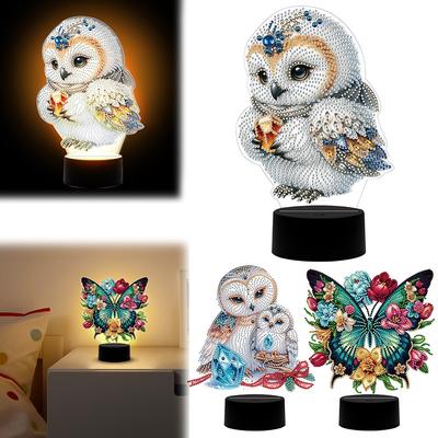 Animals DIY Diamonds Painting Table Lamp Diamond Art Craft Light Ornaments Diamond Rhinestones Paintings Light for Birthday Gift