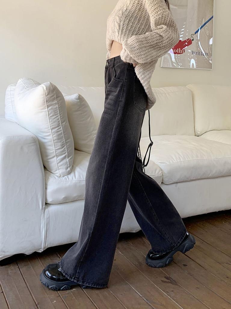 Denim Pants For Women With High Waist And Wide Leg For Casual Springwear