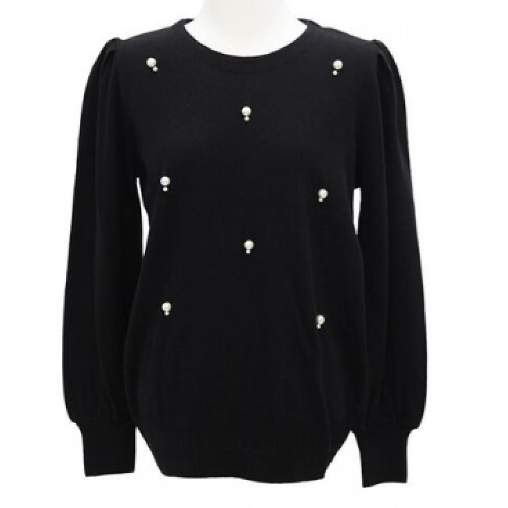 Shiz Madam Women S Round Knit Pearl Detail Balloon Sleeve Top T57207