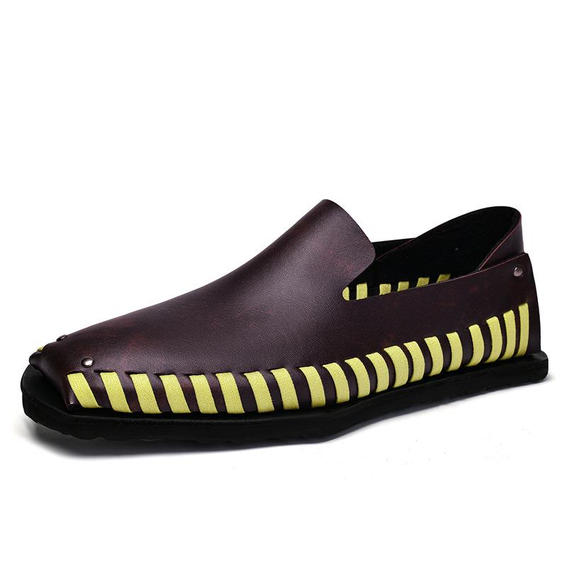 Cross-border Square Toe Handmade Leather Slip-on Business Shoes for Men - Versatile Casual Style. 46 коричневый