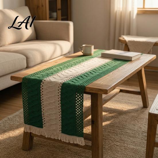 Cotton Linen Table Mat for Parties Boho Striped Runner Fringed Edge Rustic Farmhouse Runner Dining Table Home Holiday Party Decoration Heat