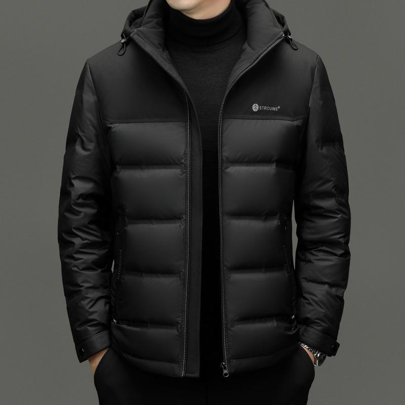 Winter Duck Down Hooded Down Jacket Men'S Fashion Business Casual Warm Down Jacket Jacket