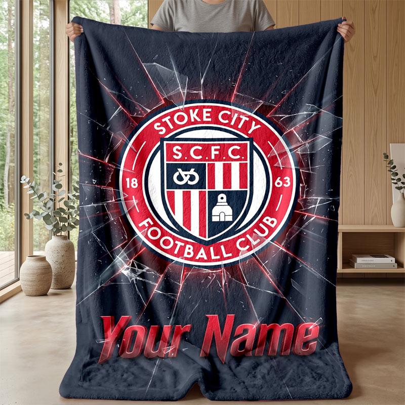 Stoke City FC Coperta in Flanella con Nome Personalizzato Logo Calcio Coperta in Pile Personalizzata Regalo Speciale per Divano Camera da Letto Casa
