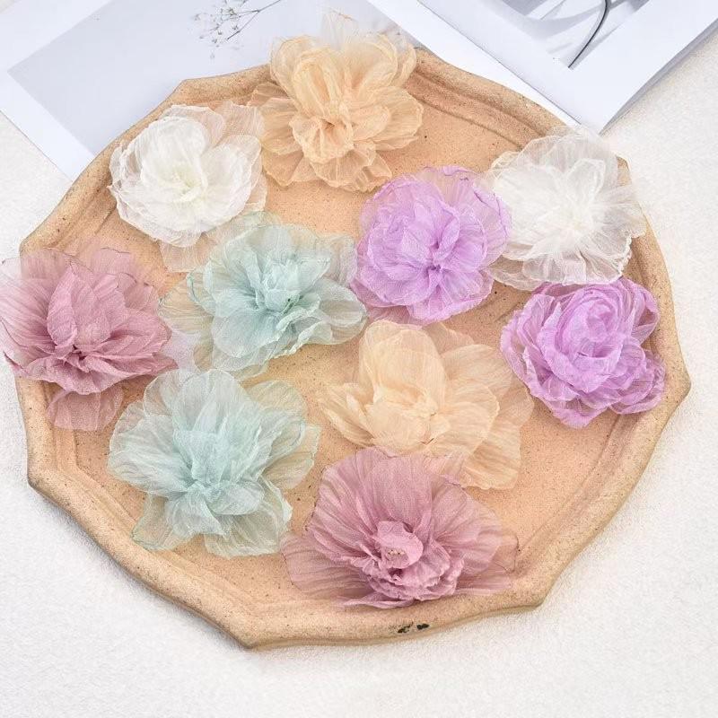 Korean Style Handmade Organza Flowers - Burned Edge DIY Accessories for Hats, Headwear, and Clothing Notions