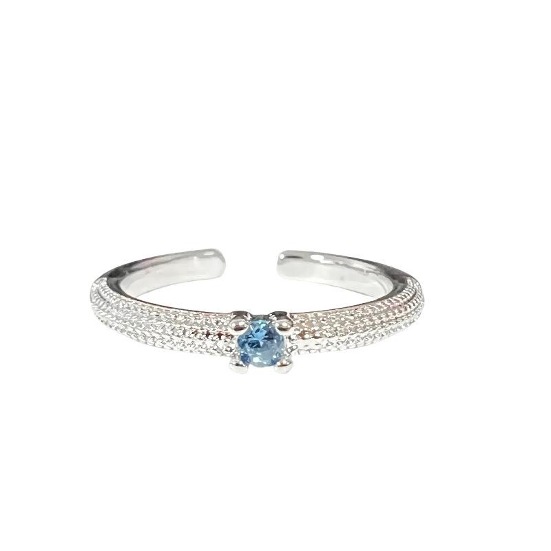 Single Diamond Sea Blue Zir*****Pen Ring Color Treasure Light Luxury Simple With Diamond Niche Design Fashion Ring Woman