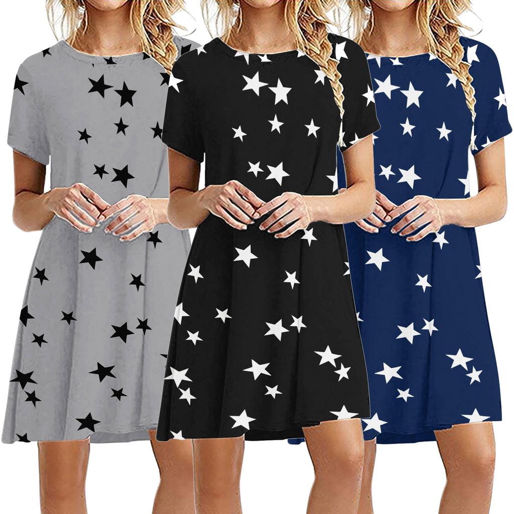 Modisches lässiges Damenkleid mit kurzen Ärmeln, lockeres Damenkleid