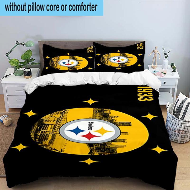 Pittsburgh Steelers Logo Art 3PCS Bedding Set 2D Printing (Includes 1 Duvet Cover + 2 Pillowcases Coreless), Bedroom decor,Fan Gift
