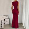 2026 European and American Cross-border Women's Mermaid Dress Bestseller: Sexy Sleeveless Dress with Asymmetrical Shoulder Neck and Waist Pleats