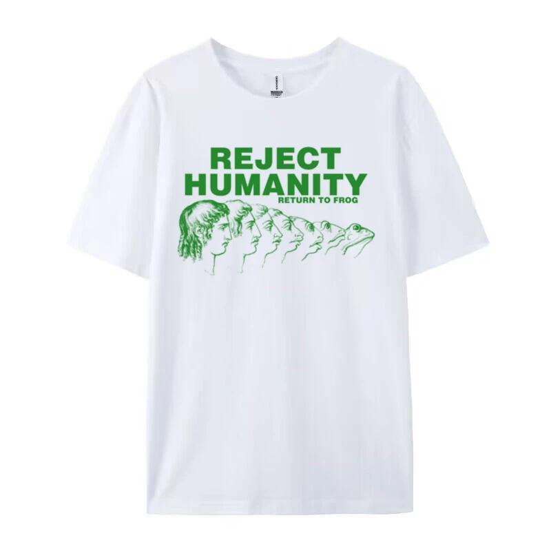 Women Unisex Reject HuUnisexity Funny Meme Frog TShirts Hippie Retro Weirdcore Graphic Tees Cool Evoloution Shirt Unisex Humor Tops S