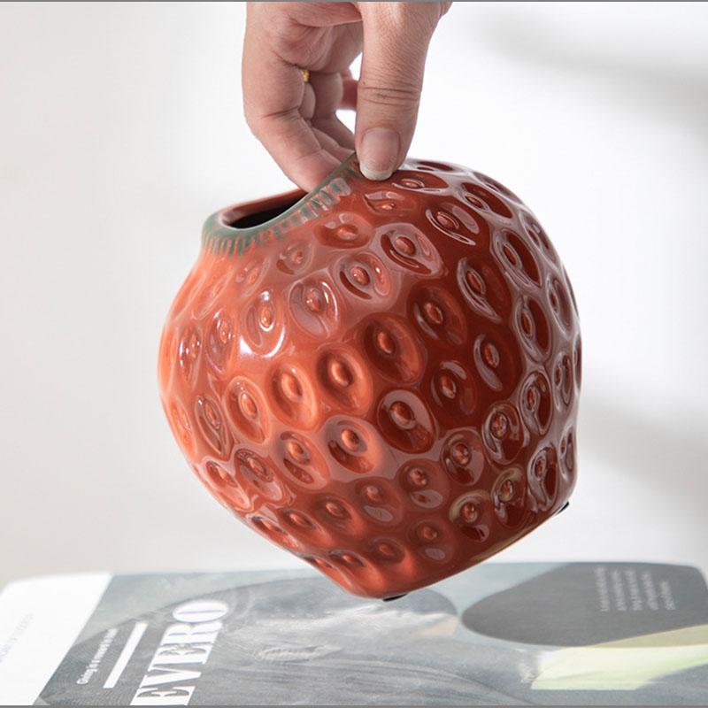 Rote Erdbeer-Keramikvase Abstrakte Kunst Hydroponische Blumendekoration Wohnzimmer Esstisch Obst-Keramikvase Heimdekoration