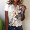 Casual Versatile Fashionable Elegant Floral Digital Printed Pattern Women's Short Sleeved Top T-Shirt