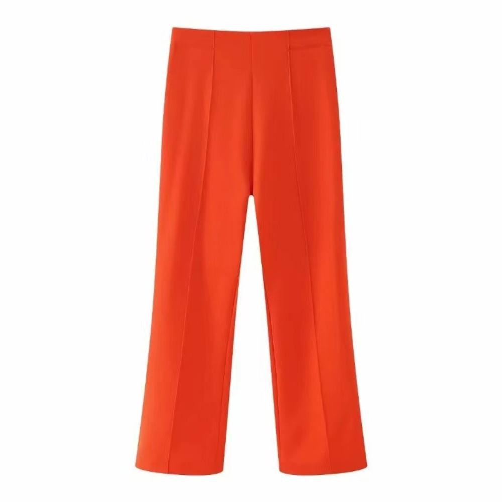 Women's High Waist Straight Leg Pants Solid Color Drapey Trousers Elegant Office Suit Pants