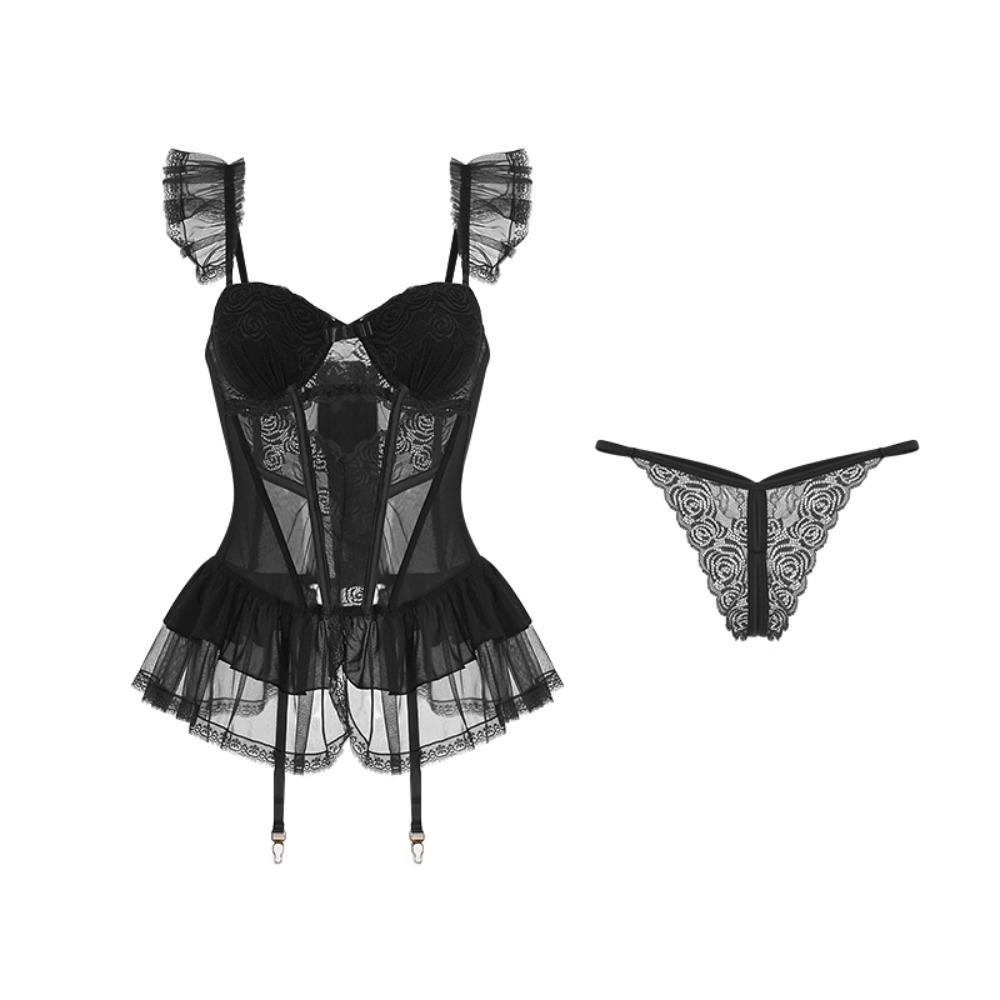 Ruffle Camisole Nightwear Transparent Mesh Nightdress Comfortable Lace Nightgown  Home