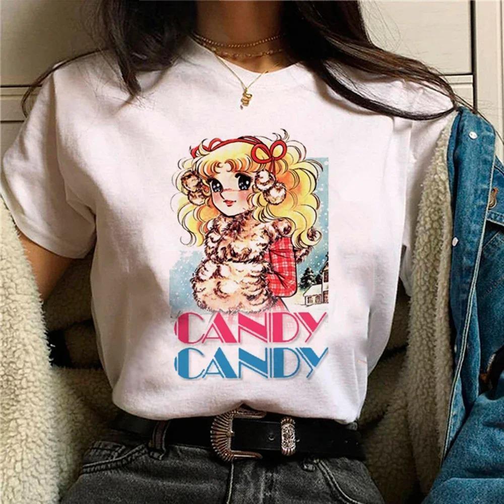 Candy Candy Kawaii T-Shirt Lässig Rundhals Kurzarm Damen Mode Lässig Kurzarm Trendige Damenbekleidung Oberteile