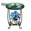 Mesa Lateral Externa Talos, Redonda Pequena Mosaico Pássaro Borboleta Acento de Pátio, Mesa de Apoio para Plantas Café Chá Interna para Quintal Varanda Jardim Sala de Estar, Quarto