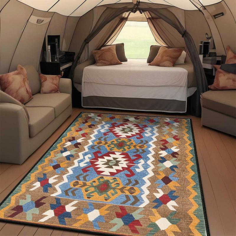 Retro Marokkanischer Ethno-Stil Muster Großflächiger Teppich für Zuhause Wohnzimmer Schlafzimmer Sofa Fußmatte Dekor Teppich Rutschfeste Bodenmatte