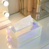 Iridescent Acrylic Storage Box with Hollow Handle Heavy Duty Multi-functional Large Capacity Desktop Makeup Tray Basket Organizer Tissue Holder