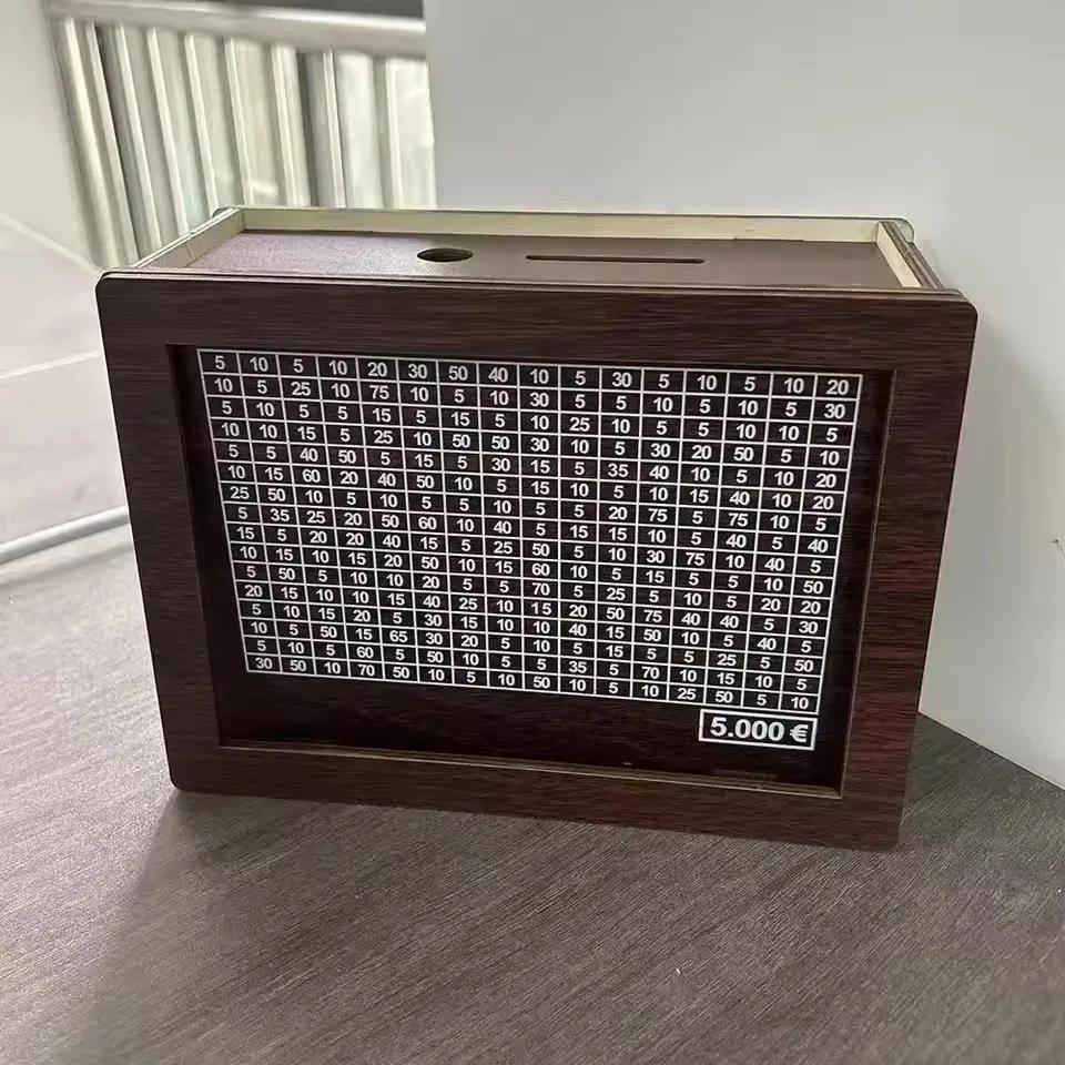 Numbered Euro Piggy Bank - Reusable Wooden Money Box for 1000/2000/3000/5000/10000 Euro Goal