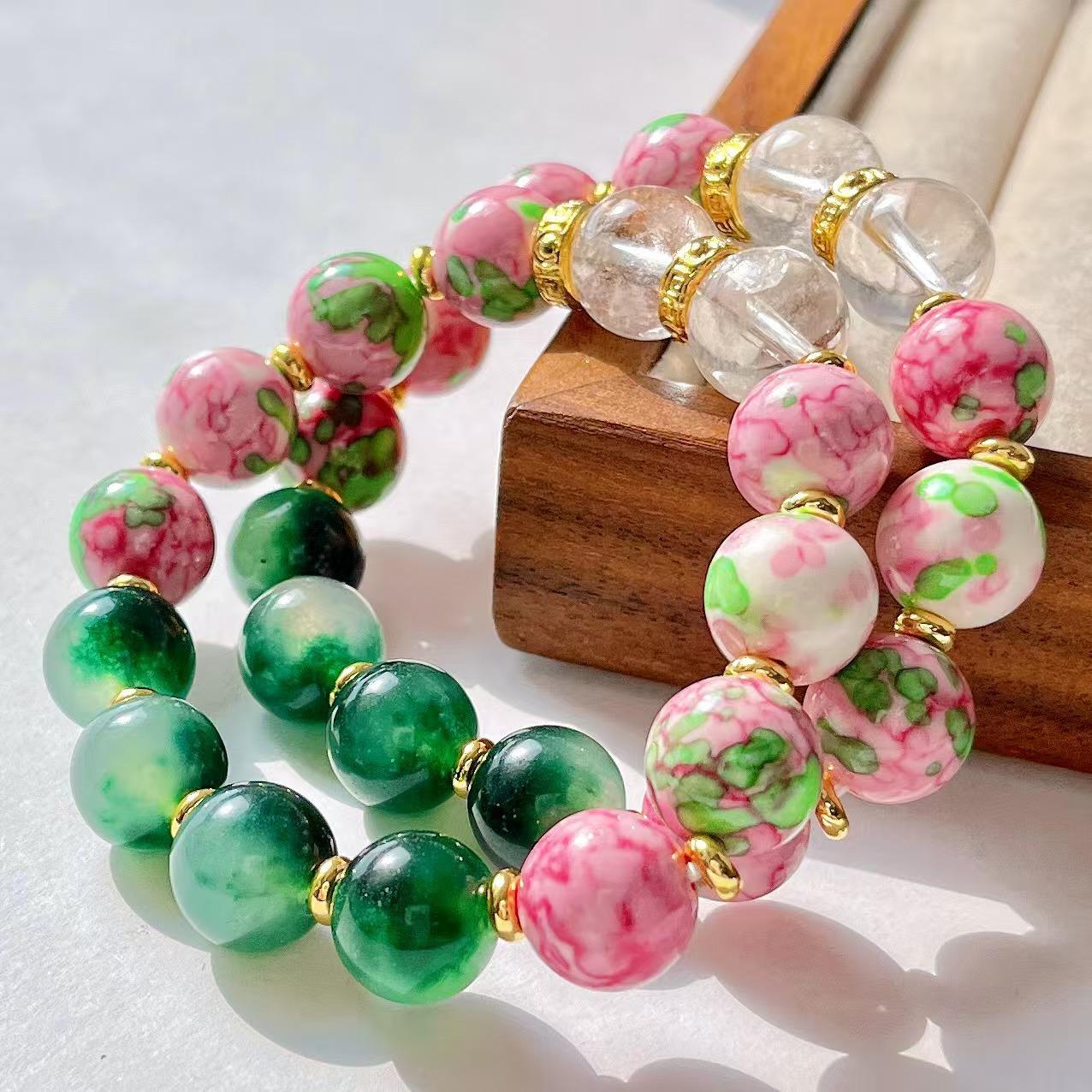 12Mm Large Particle Design Sense Aquatic Agate Color Quartzite Natural White Crystal Bracelet Bracelet