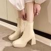 Botki Martin damskie jesienno-zimowe nowe modne kwadratowy nosek europejski i amerykański retro wysoki obcas gruby obcas tylny zamek błyskawiczny cienkie krótkie botki