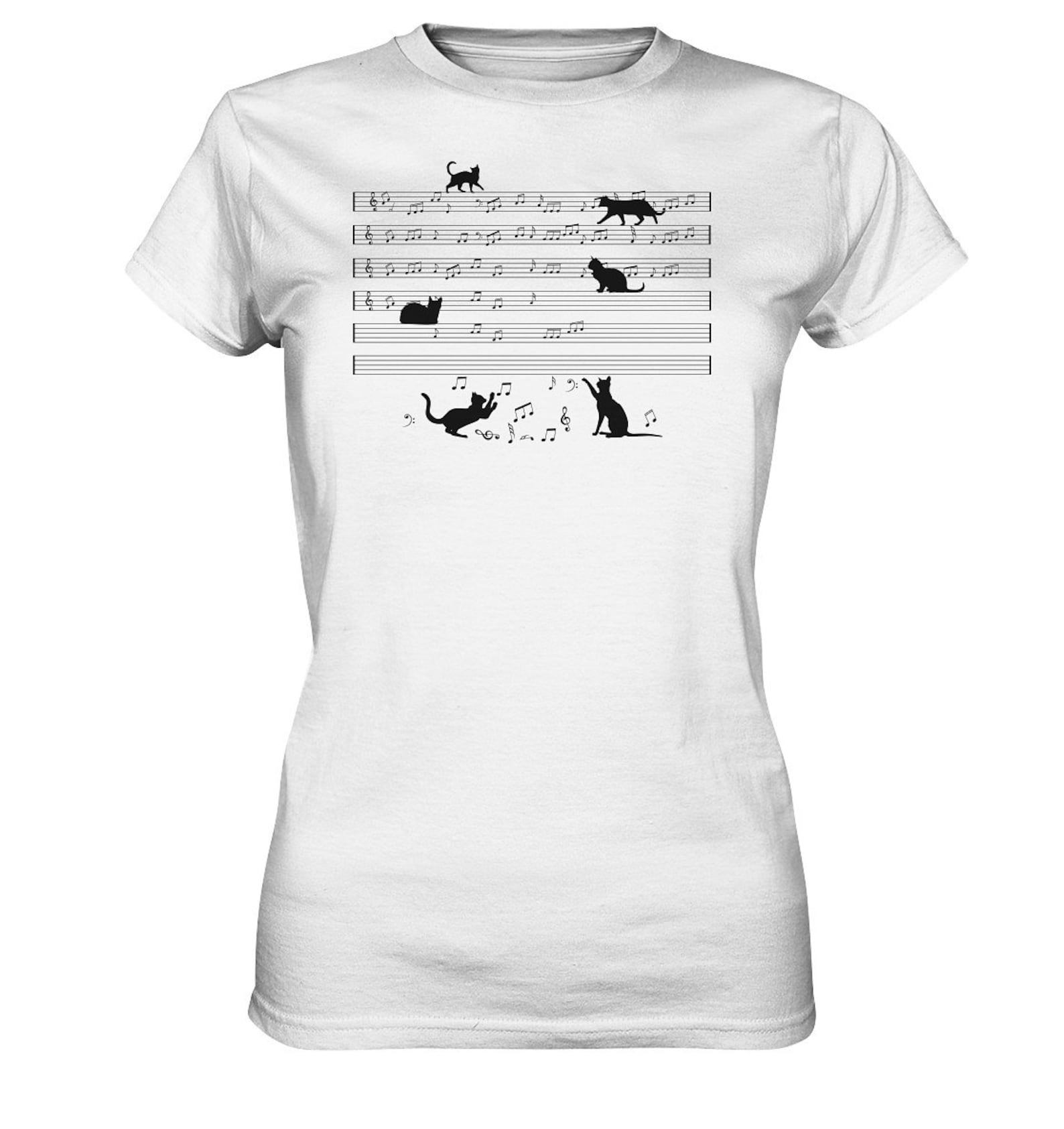 Cat Music Notes Cat Musician Tomcat Orchestra T-Shirt Pet Gift - Women s Premium Shirt L