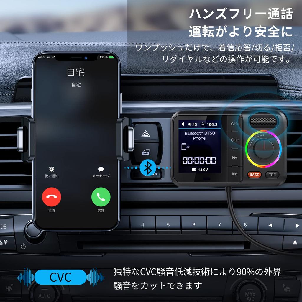 HUNDRUP FM Transmitter, Bluetooth 5.0, QC3.0 Rapid Charging, 2 USB Ports, Siri Voice Assistant,