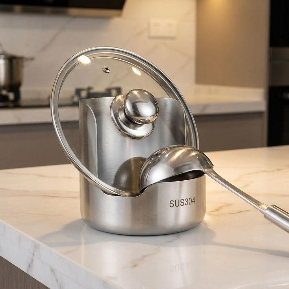Stainless Steel Spoon Holder Heat-Resistant Soup Spoon Rest Spatula Holder  Cabinet