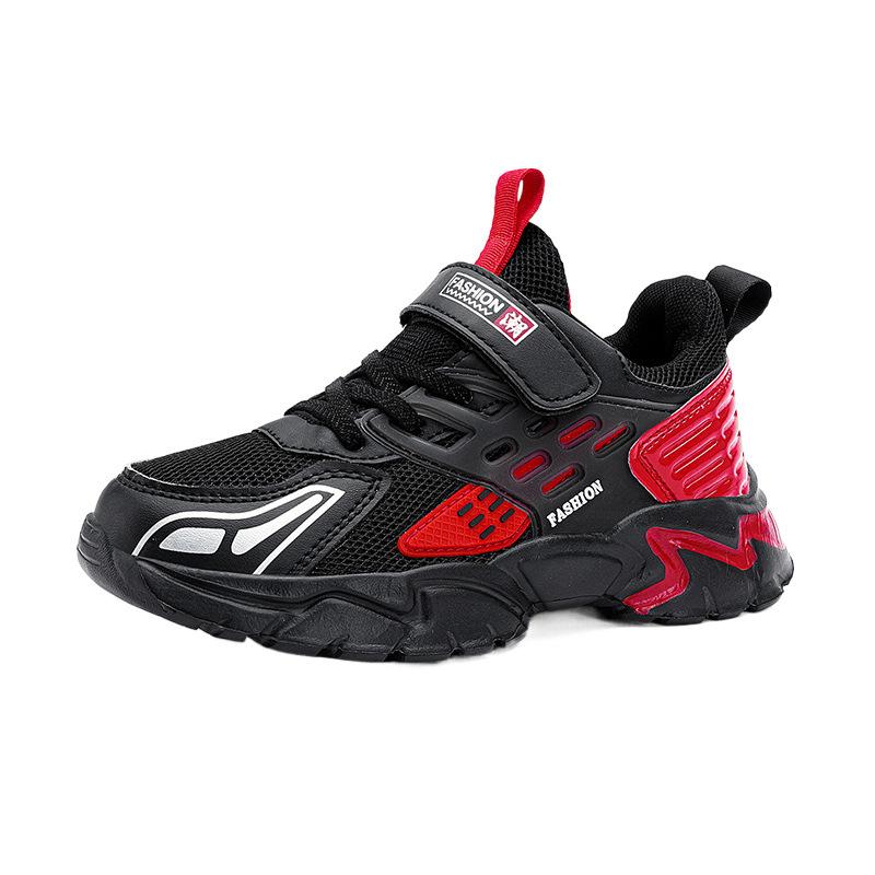 Children's Sports Shoes 2025 New Spring and Autumn Running Shoes Double Mesh Leather Surface Breathable Middle and Older Children's Fashion Velcro N