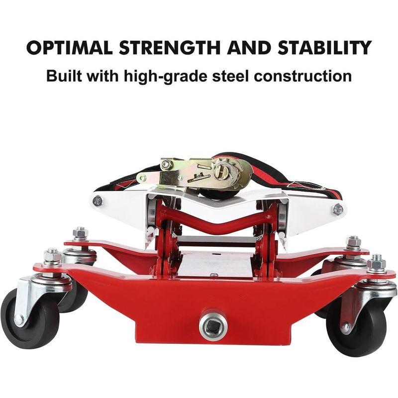 Compact 450 lbs Capacity Transmission Jack, Adjustable Height 7-23, 4-Wheel Auto Lifting Jack with Safety Straps
