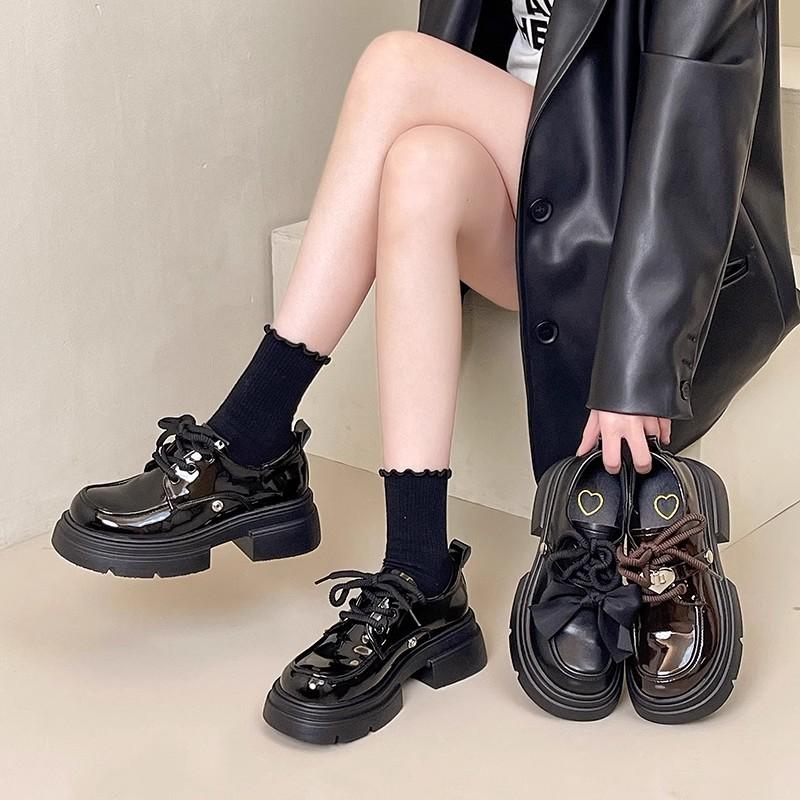 Fan Jieya Korean Single Shoes Women's 2025 Spring New Retro British Style Versatile Thick Heel Sweet Cool Black Small Leather Shoes