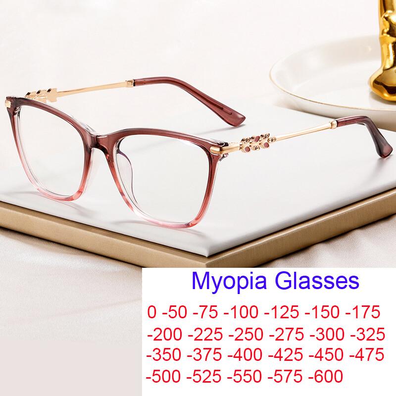 Quadratische Myopiebrille für Damen Herren Trendiger Großer Metallrahmen Nahsicht Brillen Anti Blaulicht Minus Dioptrien Brillen