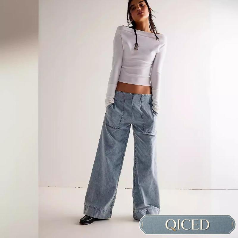 QICED Women's Fashion Casual Solid Color Print Pants & Capris Casual Chic