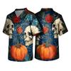 Men's Halloween Print V Neck Pocket Scrub Top Short Sleeve Work Shirt with Themed Pattern for Professionals Uniform