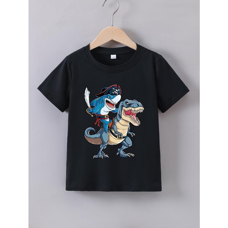European sizes Boys Summer Short Sleeve Dinosaur Shark Print T-Shirt 110