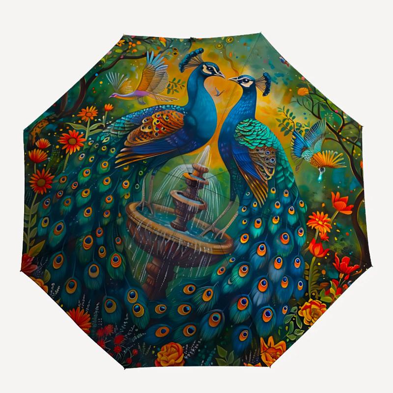 1pc Peacock Garden Artwork Automatic Folding Umbrella. casual outdoor accessory, for all seasons yy250924067